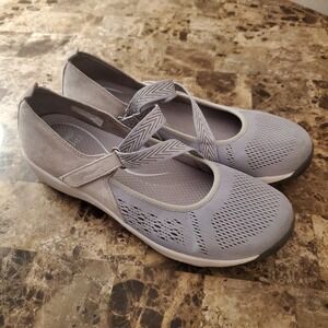DANSKO Haven Womens Gray Leather Suede Mesh Mary Jane Flat Shoes 9M/40 Comfort
